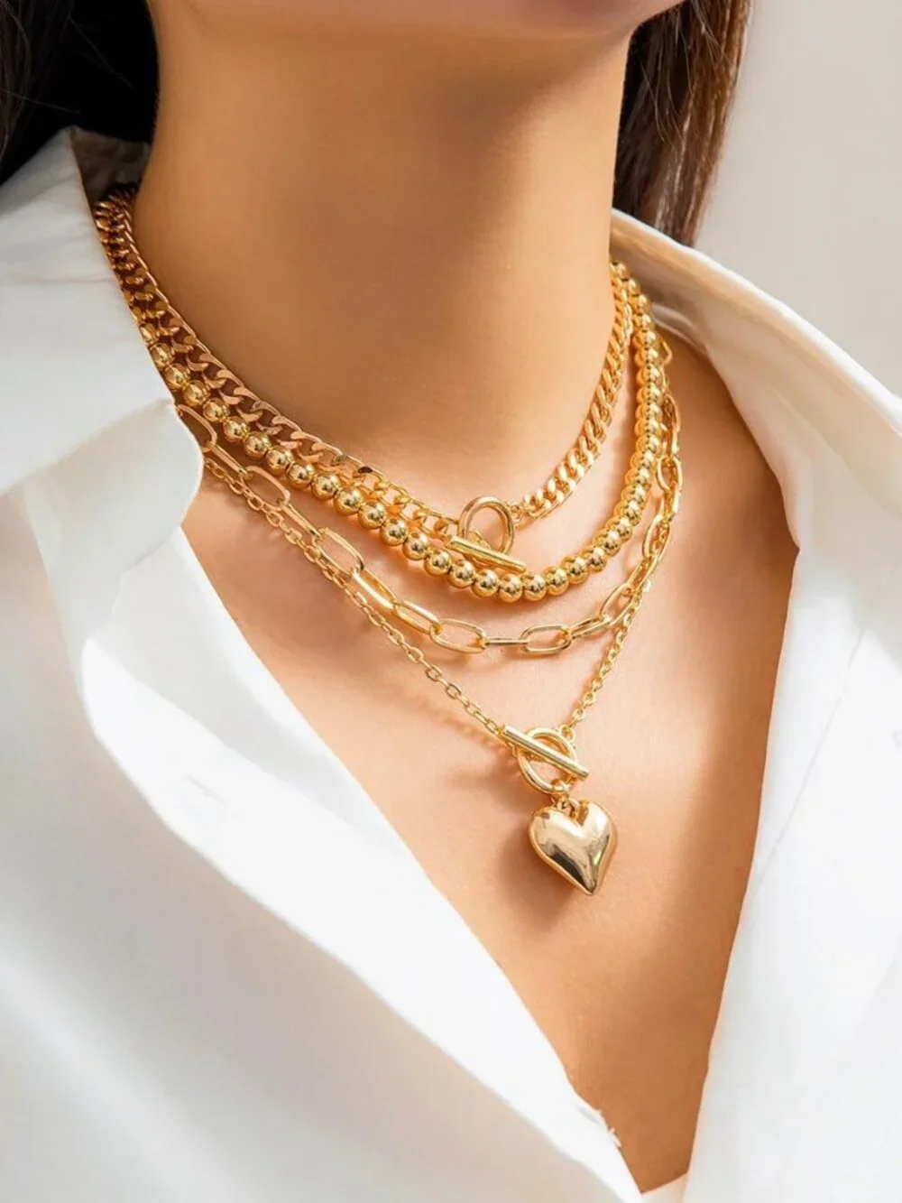 Layered Necklace for Women Non Tarnish Chunky Necklace Stack for Women Paperclip - Picture 3 of 9